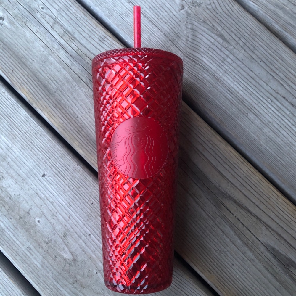 Starbucks Red Jewelled Venti Tumbler Water Iced Coffee Cup Travel Mug Straw